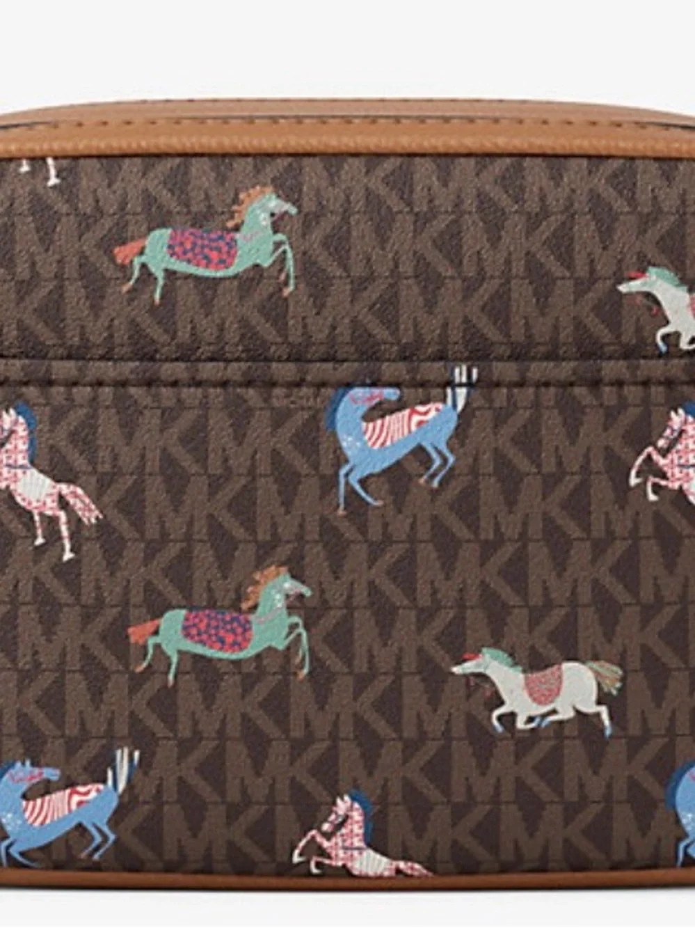 Michael Kors Brown Logo Crossbody with Colorful Horse Motif